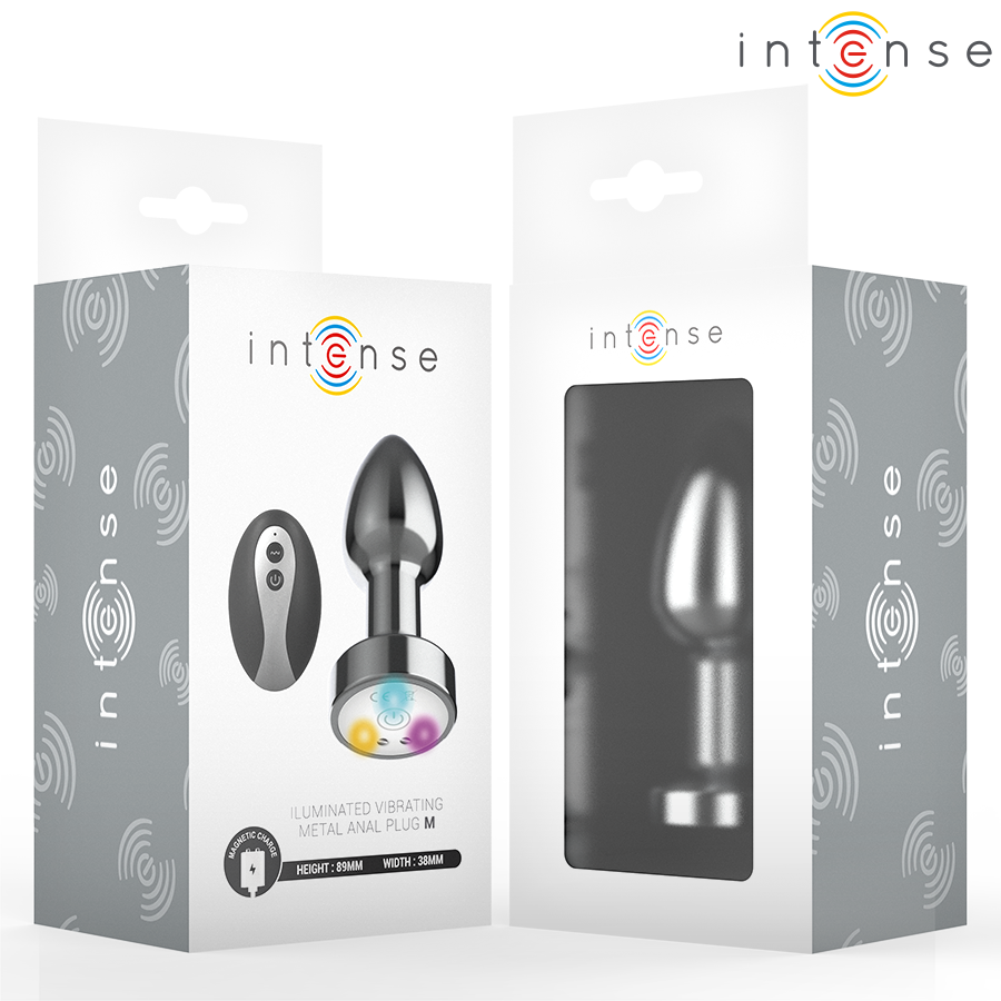 INTENSE - PLUG ANAL DE METAL VIBRADOR CON LUCES LED Y CONTROL REMOTO - TALLA M