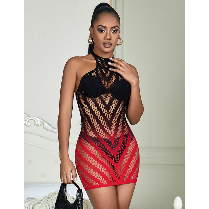 SUBBLIME - 952242 VESTIDO DE REJILLA ELÁSTICO DEGRADADO ROJO Y NEGRO TALLA ÚNICA