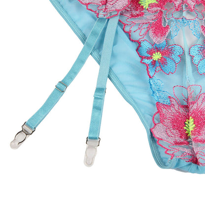 SUBBLIME - 954109 SUJETADOR + PANTIES CON LIGUERO DISEÑO FLORAL AZUL S/M