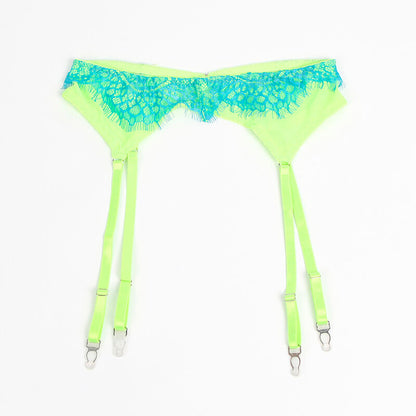 SUBBLIME - 955328 SET SUJETADOR CON ENCAJE Y LIGUEROS VERDE Y AZUL L/XL