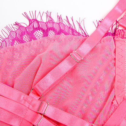 SUBBLIME - 955366 SET SUJETADOR CON ENCAJE Y LIGUEROS ROSA Y MORADO L/XL