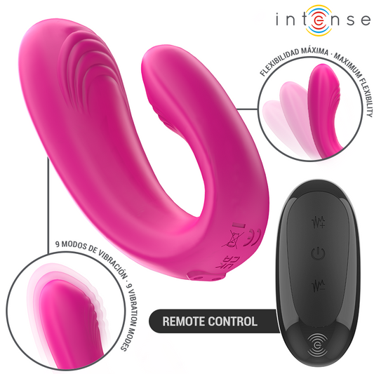 INTENSE - JANET ESTIMULADOR Y VIBRADOR DUAL EN FORMA DE U CON CONTROL REMOTO ROSA