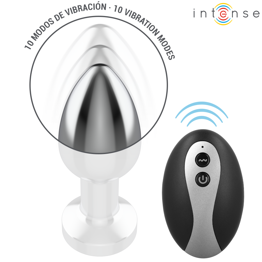 INTENSE - PLUG ANAL DE METAL VIBRADOR CON LUCES LED Y CONTROL REMOTO - TALLA M