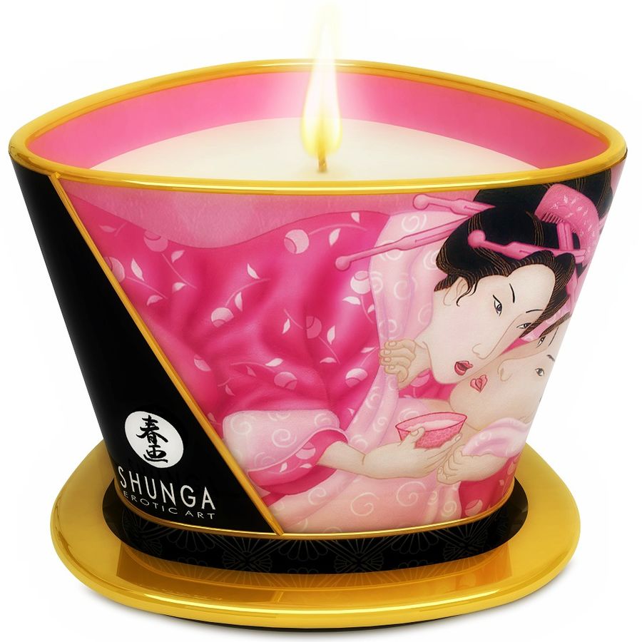 SHUNGA - MINI CARESS BY CANDELIGHT VELA MASAJE ROSAS AFRODISÍACAS 170 ML