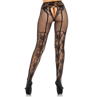LEG AVENUE - MEDIAS ALTAS CON ABERTURA TRASERA DISEÑO FLORAL TALLA ÚNICA